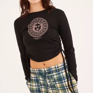 Urban Outfitters Side Rouched Cropped Top Long Sleeve Organic Cotton Size M EUC